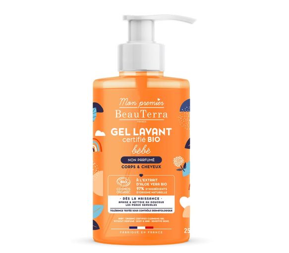 Bio-Baby-Waschgel für empfindliche Haut, Körper und Haare, parfümfrei, Mein erstes Beauterra - Pumpflasche 750 ml