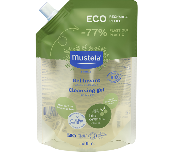 Duftfreies Bio-Duschgel für Körper und Haare von Mustela - Nachfüllpackung mit 400 ml - image 1