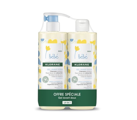 Sanfte Waschgel Klorane Baby - 2er-Pack mit 500 ml Flaschen