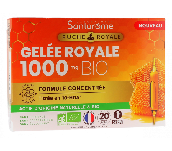 Bio Gelée Royale 1000mg Santarome - Packung mit 20 Ampullen zu 10 ml