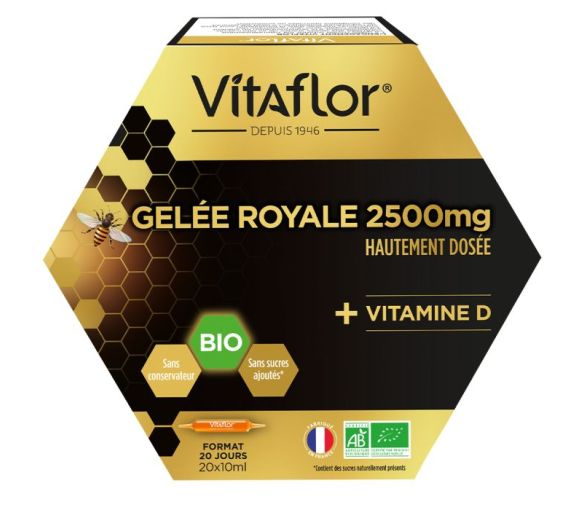 Gelee Royale 2500 mg Vitamin D bio Vitaflor - Packung mit 20 Ampullen