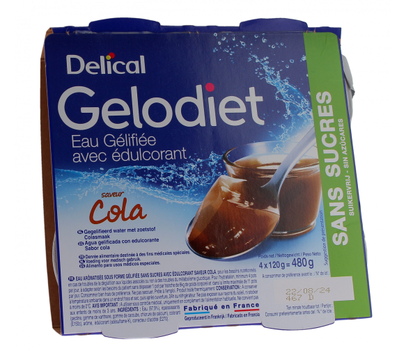 Gelodiet Gelee-Wasser mit Süßungsmittel Cola-Geschmack Delical - 4er-Pack mit 120g Bechern - image 1