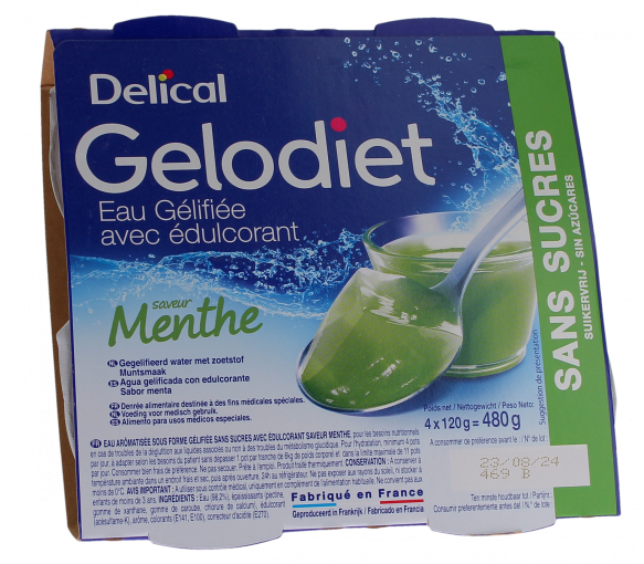 Gelodiet Geleewasser mit Süßungsmittel Geschmack Minze Delical - 4er-Pack mit 120g Bechern - image 1