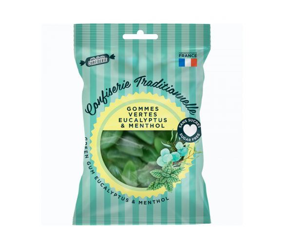 Grüne Eukalyptus-Menthol-Bonbons ohne Zucker Meine kleine Süßigkeit - 100g Beutel