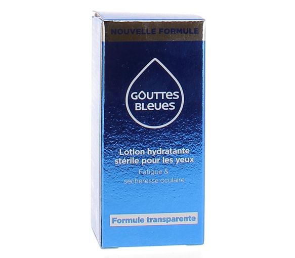 Blaue Tropfen sterile feuchtigkeitsspendende Augenlotion Omega Pharma - Flasche mit 10 ml