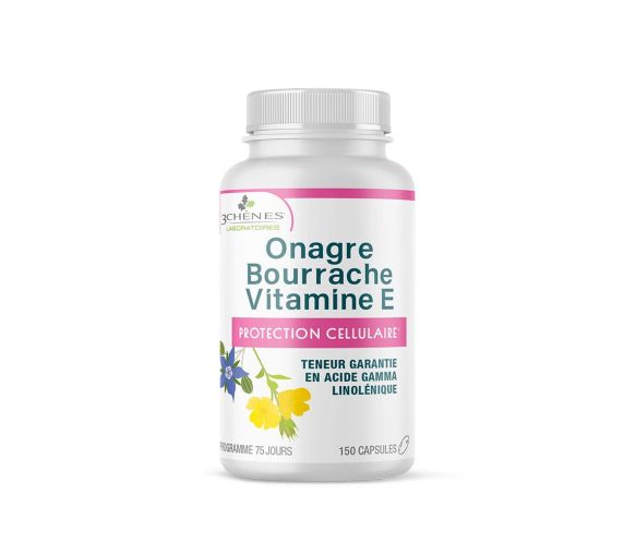 Nachtkerzen- und Borretschöle Vitamin E Die 3 Eichen - Packung mit 150 Kapseln