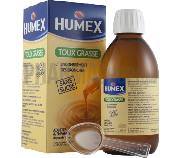 Humex 5% Expektorans für Erwachsene ohne Zucker - Flasche mit 250 ml