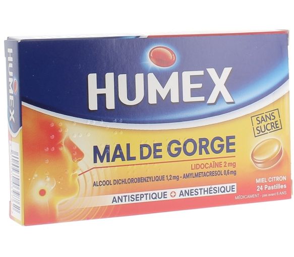 Humex Halsschmerzen Lidocain Honig Zitrone zuckerfrei - Packung mit 24 Pastillen