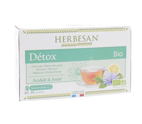 Bio Detox Tee mit Zitronengeschmack Herbesan - Box mit 20 Beuteln