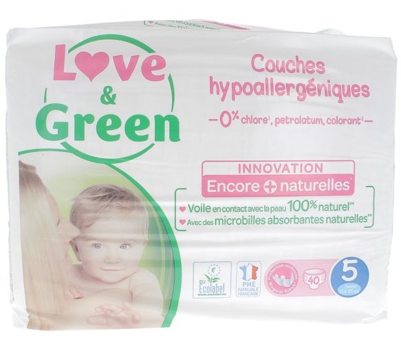 Hypoallergene Windeln Größe 5 Love & Green - 40 Windeln