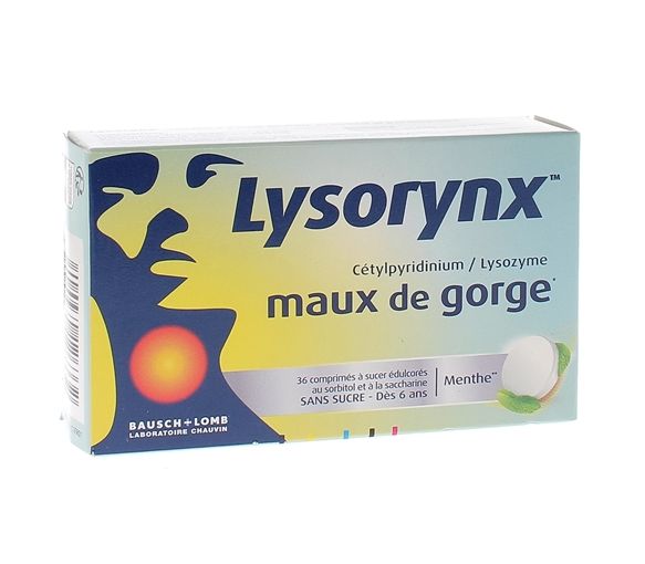 Lysorynx Halsschmerzen Minze zuckerfrei Bausch & Lomb - Packung mit 36 Lutschtabletten