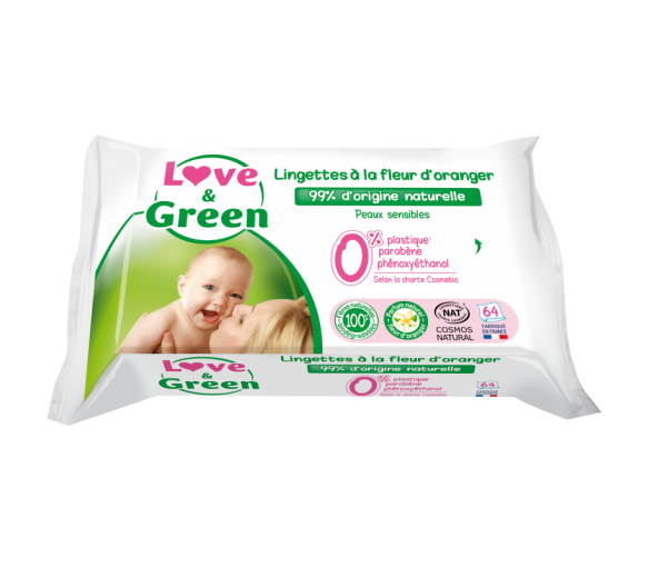 Orangenblüten-Tücher Love & Green - Packung mit 64 Tüchern