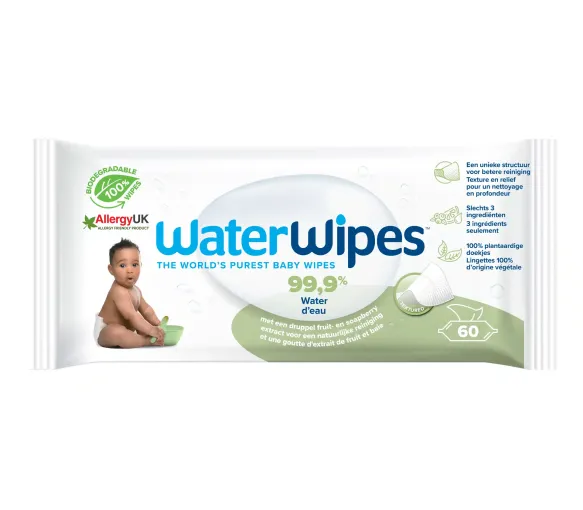 Baby-Reinigungstücher für empfindliche Haut WaterWipes - Packung mit 60 Tüchern