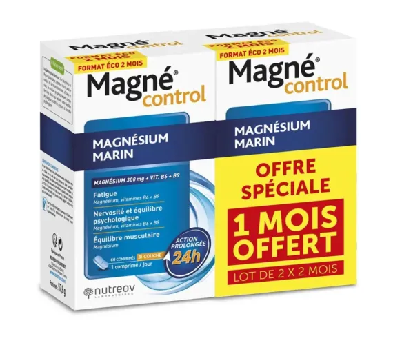 Magné Control Magnesium aus Meersalz Nutreov - Packung mit 60 Tabletten + eine gratis