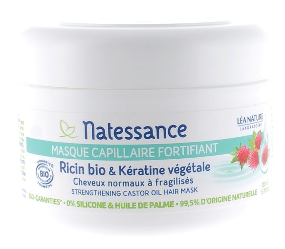 Stärkende Haarmaske mit Bio-Rizinusöl und pflanzlichem Keratin von Natessance - 200ml Topf