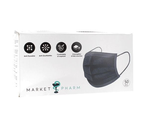 Chirurgische 3-lagige Masken Typ IIR schwarz - Box mit 10 Masken