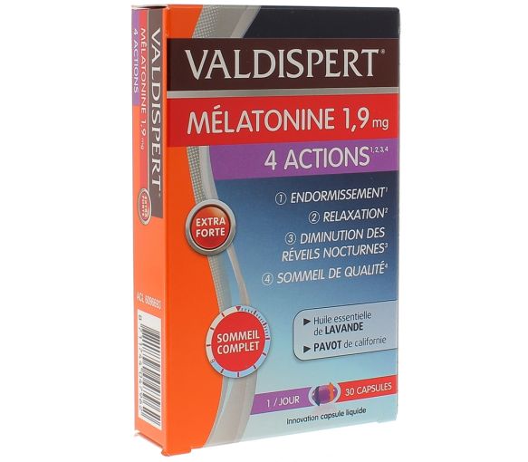 Melatonin 1,9 mg 4 Wirkungen Valdispert - Packung mit 30 Kapseln