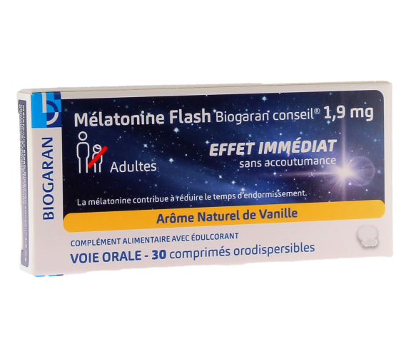 Melatonin Flash 1,9 mg Biogaran - Packung mit 30 orodispersiblen Tabletten