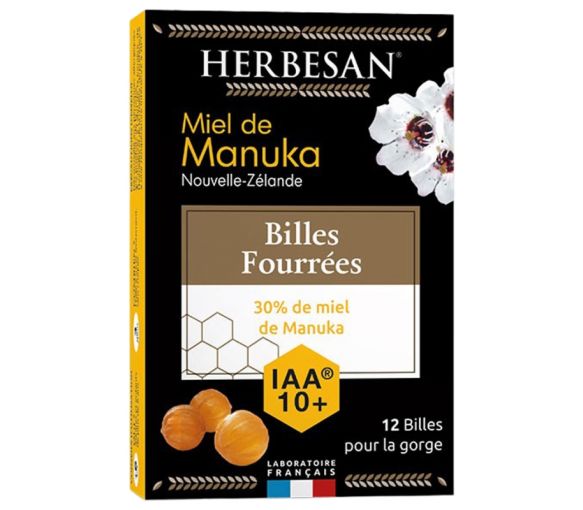 Manuka-Honig gefüllte Kügelchen IAA 10+ Herbesan - Schachtel mit 12 Kügelchen für den Hals