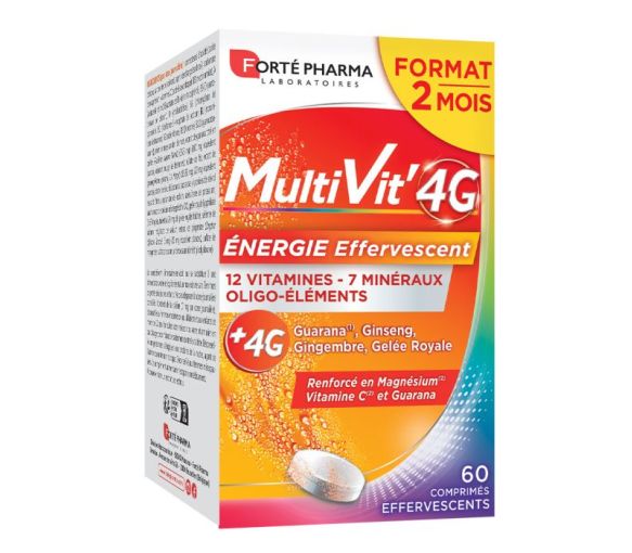 MultiVit 4G Energie Brausetabletten Forté Pharma - Packung mit 60 Tabletten