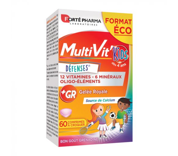 Multivit'Kids Abwehr Forte Pharma - Packung mit 60 Kaudabletten