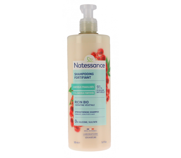 Stärkendes Bio-Rizinusöl-Shampoo & pflanzliches Keratin Natessance - Flasche mit 500 ml - image 1