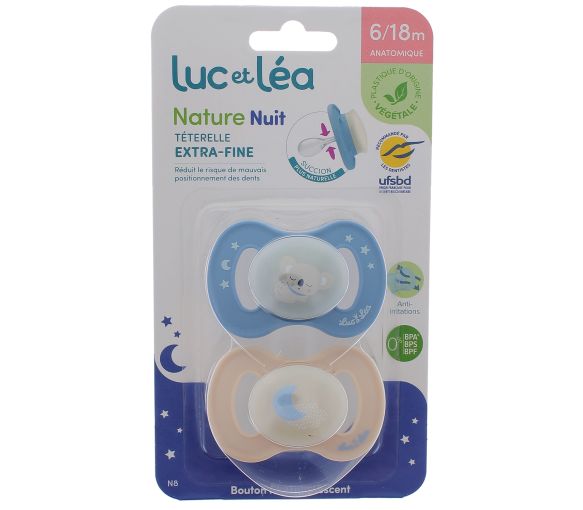 Natur Nacht anatomische Schnuller extra dünn 6-18 Monate Koala & Mond Luc und Léa - 2er Pack Schnuller - image 1