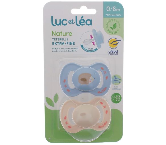 Natur Schnuller anatomisch extra dünn 0-6 Monate Igel & beige Luc und Léa - 2er Pack Schnuller - image 1