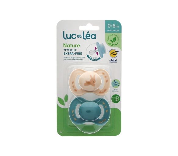 Natur Schnuller anatomisch extra dünn 0-6 Monate Hase & Blau Luc und Léa - 2er Pack Schnuller - image 1