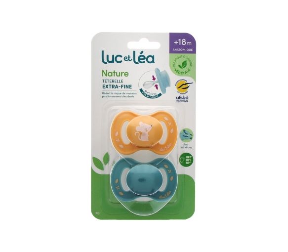 Natur Schnuller anatomisch extra dünn +18 Monate Maus & Blau Luc und Léa - 2er Pack Schnuller - image 1
