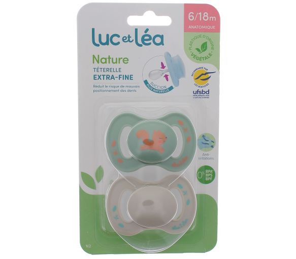 Natur Schnuller anatomisch extra dünn 6-18 Monate Eichhörnchen & beige Luc und Léa - 2er Pack Schnuller - image 1