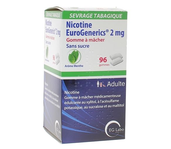 Nikotin EuroGenerics 2mg zuckerfrei Minzgeschmack - Packung mit 96 Kaugummis