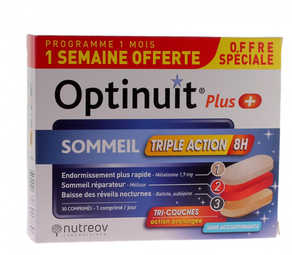 Optinuit Plus Schlaf dreifache Wirkung 8h Nutreov - Packung mit 30 Tabletten - image 1