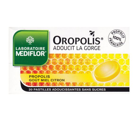 Oropolis Herz Flüssigkeit Geschmack Honig Zitrone ohne Zucker Mediflor - Packung mit 20 Pastillen