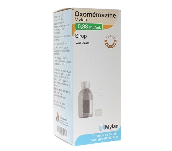 Oxomemazin 0,33 mg/ml Sirup Mylan - eine Dosierflasche mit 150 ml und Dosierbecher - image 1