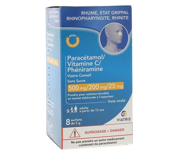 Paracetamol Vitamin C Pheniramine ohne Zucker Mylan - 8 Beutel zu 5g