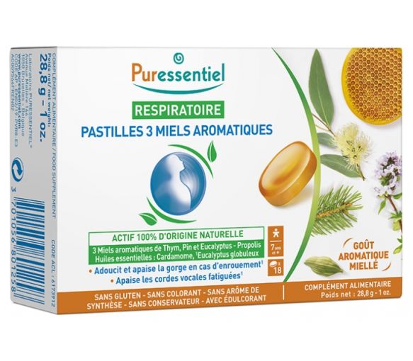 Pastillen 3 Honig Aromatisch Atemwege Puressentiel - Schachtel mit 18 Pastillen