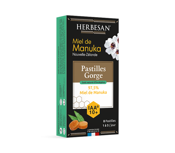 Manuka-Honigpastillen IAA10+ Eukalyptus Herbesan - Packung mit 8 Pastillen