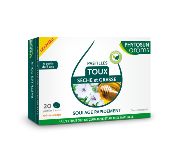 Hustenbonbons für trockenen und produktiven Husten mit Orangengeschmack Phytosun Arôms - Packung mit 20 Bonbons