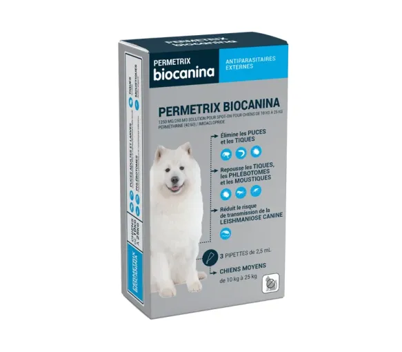 Permetrix Lösung für Spot-on mittelgroße Hunde Biocanina - Packung mit 3 Pipetten à 0,4 ml - image 1