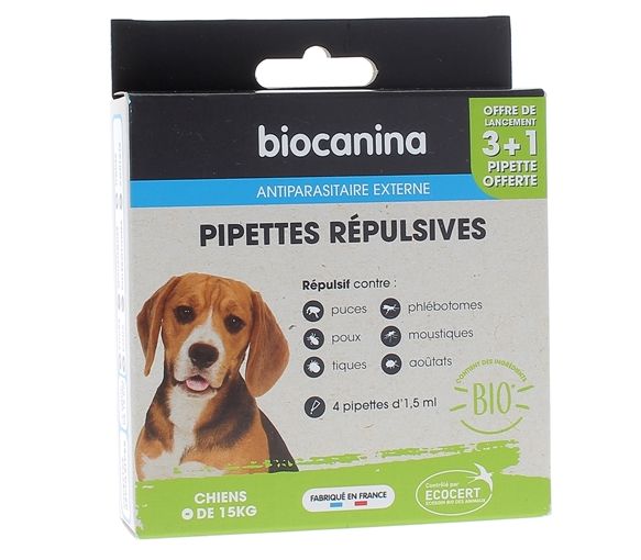 Repellent Pipetten für Hunde (-15kg) Biocanina - Packung mit 4 Pipetten à 1,5ml - image 1