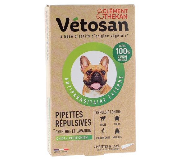 Repellent Pipetten für Welpen und kleine Hunde Vétosan Clément Thékan - 2 Pipetten à 1,5 ml