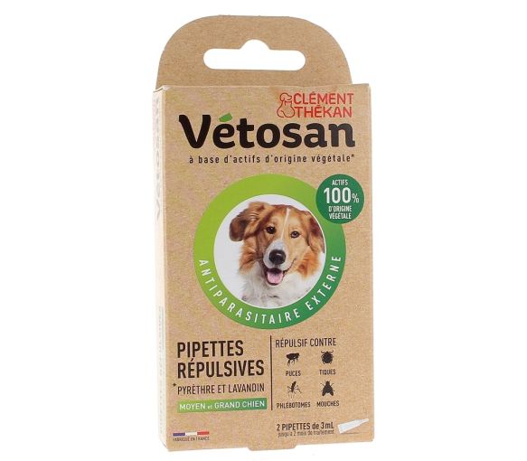 Repellent-Pipetten für mittelgroße und große Hunde Vétosan Clément Thékan - 2 Pipetten à 3 ml