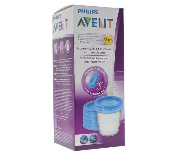 Wiederverwendbare Muttermilchaufbewahrungsgläser 0 Monate und älter Avent - Box mit 5 Gläsern zu 180 ml - image 1
