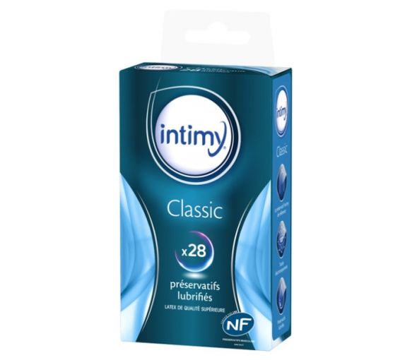 Gleitende Kondome Classic Intimy - Schachtel mit 28 Kondomen