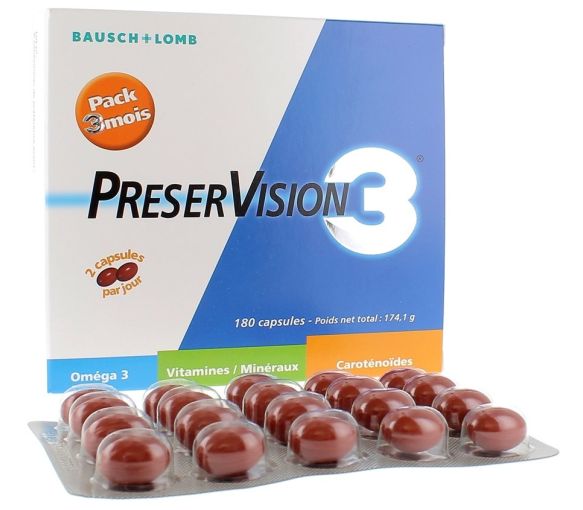 Preservision 3 Nahrungsergänzungsmittel für die Augen Bausch Lomb - Packung mit 180 Kapseln