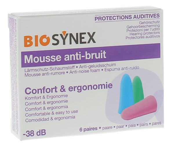Biosynex Schaumstoff-Ohrenschutz - Box mit 6 Paaren