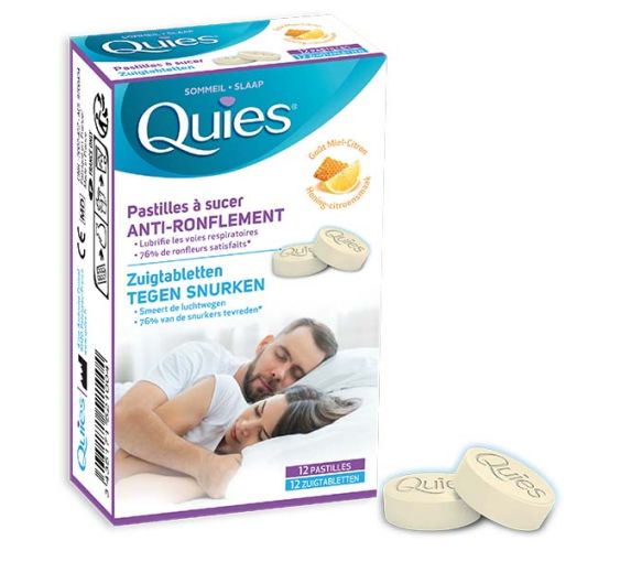 Anti-Schnarchen Lutschtabletten mit Honig-Zitronen-Geschmack Quies - Packung mit 12 Tabletten