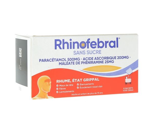 Rhinofebral Grippe ohne Zucker Pulver zur Herstellung einer Lösung zum Trinken - Packung mit 8 Beuteln