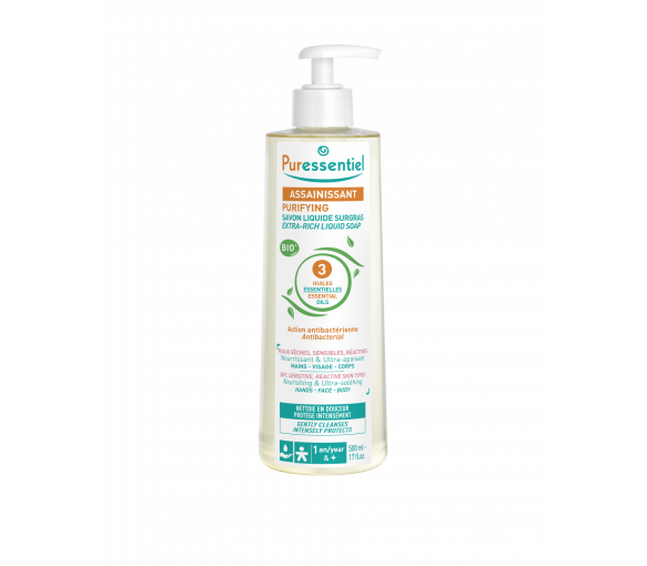 Flüssige Überfettung Seife mit 3 bio ätherischen Ölen Puressentiel - Pumpflasche 500 ml - image 1